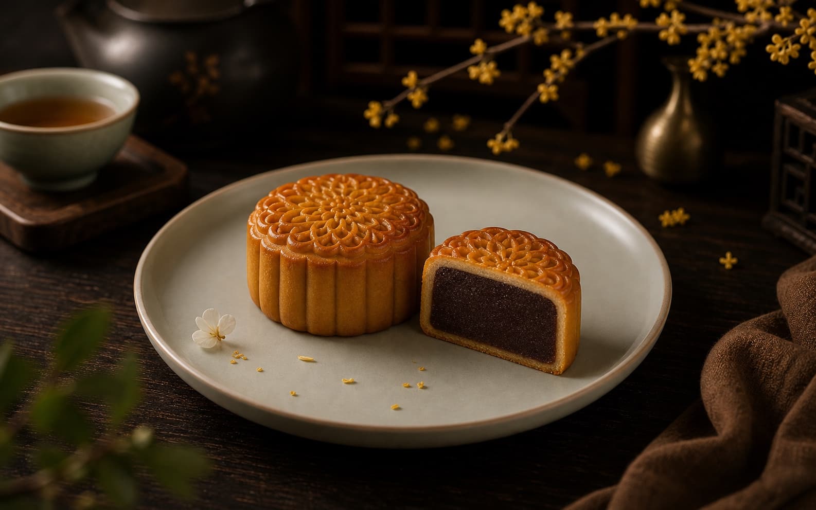 经典豆沙月饼深红褐色豆沙切面系列图