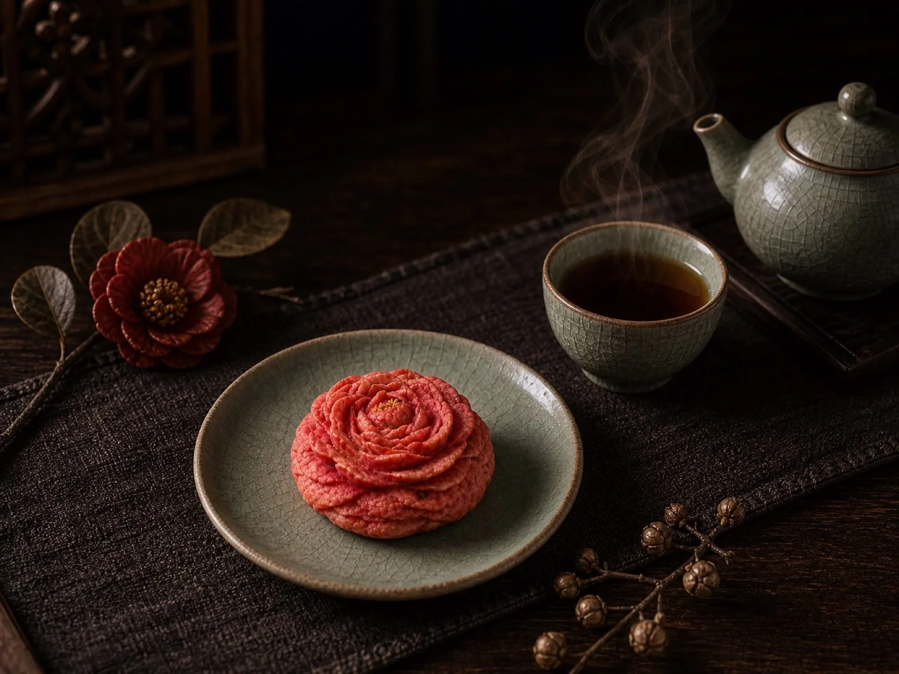云酥坊黑金茶席牡丹花酥产品图